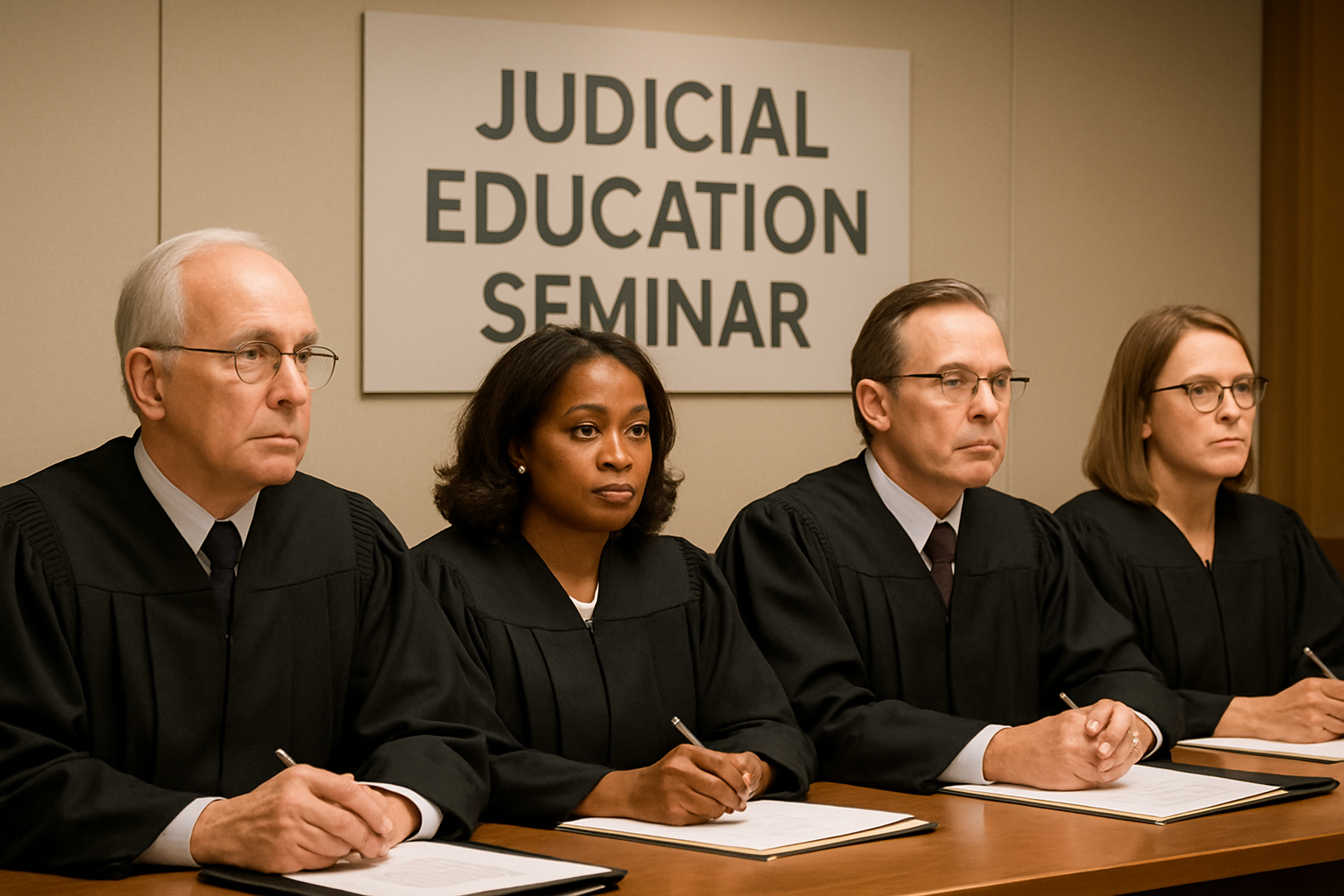 Judges participating in a judicial education seminar
