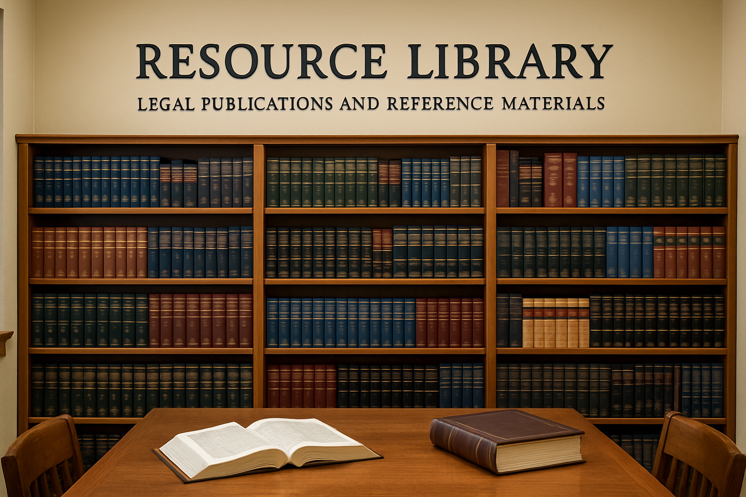 Resource library with legal publications and reference materials